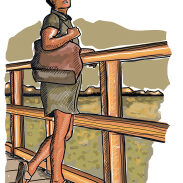 Une femme enceinte sur un pont
