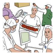 Illustration de cinq personnes travaillant dans un atelier