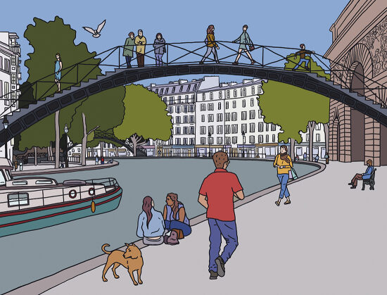 Pont sur un canal, avec un bateau