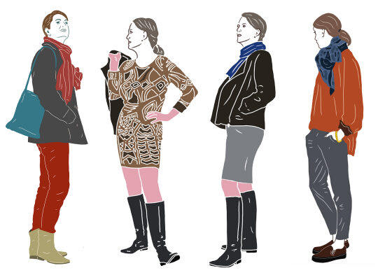 Quatre femmes en costume urbain