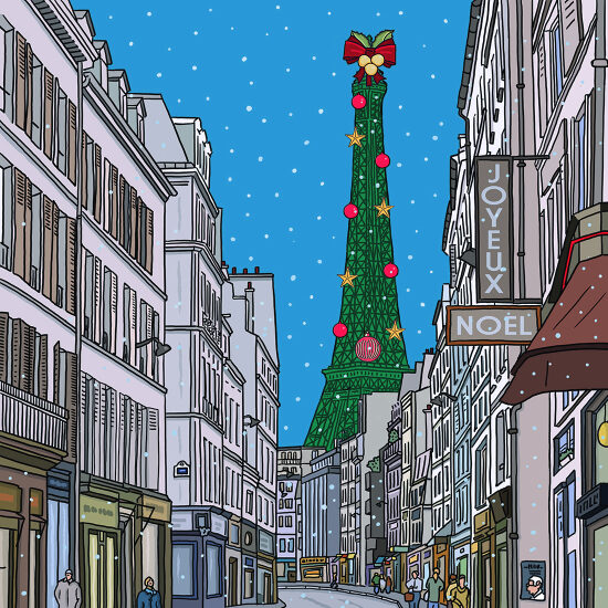 illustration de l'Eiffel dans la neige