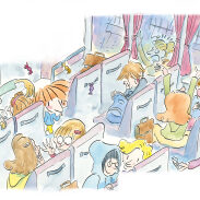 Scène animée dans un train