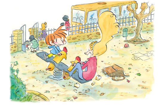 Enfants au jeu sur la place de la mairie