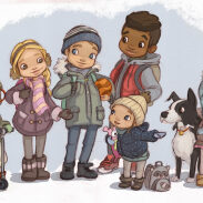 Groupe de jeunes enfants enneigeux