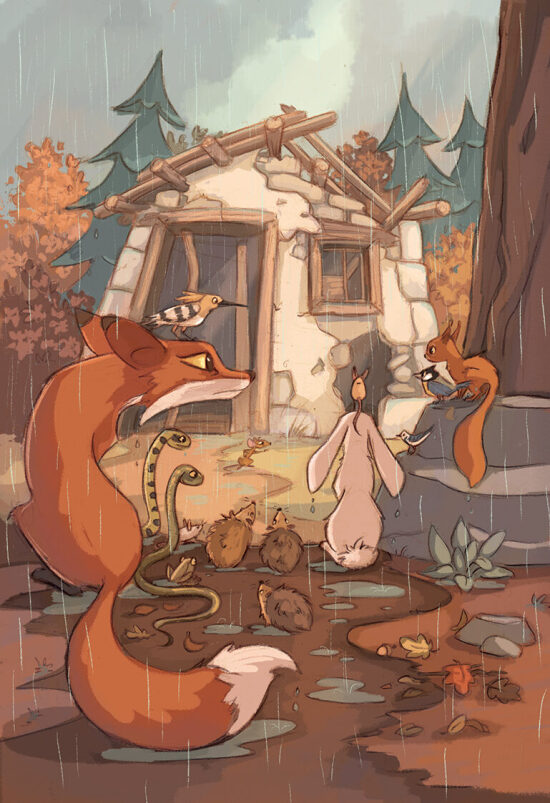 La pluie et les animaux dans un jardin