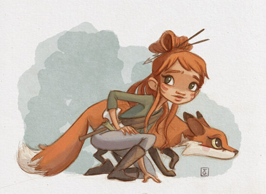 Fille avec un renard