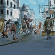 Rue animée d'une ville historique