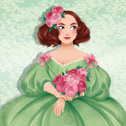 Femme avec robe verte et fleurs