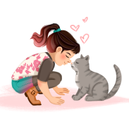 Fille et chat en interaction