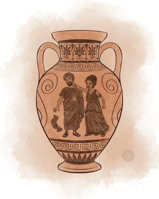Amphore grecque avec homme et femme