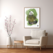 Panda assis dans un buisson