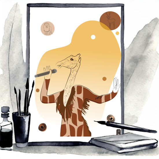 Illustration d'un girafe dessinant un portrait
