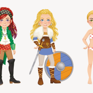 Personnages féminins en costumes variés