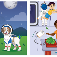 Astronautes et enfants en espace