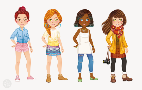 Personnages féminins stylisés en mode