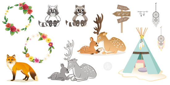 Illustrations d'animaux et de décorations