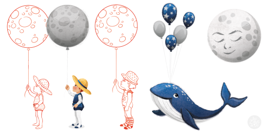 Enfants avec des ballons et une baleine