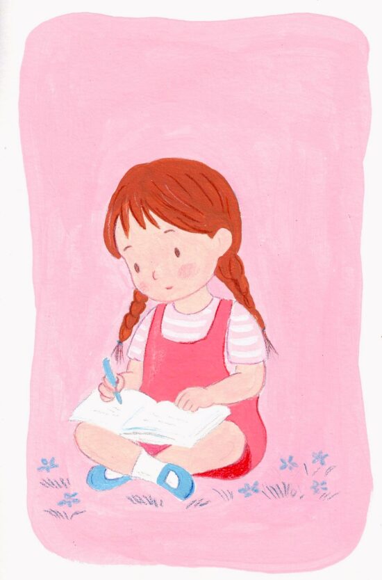 Fille écrivant dans un cahier