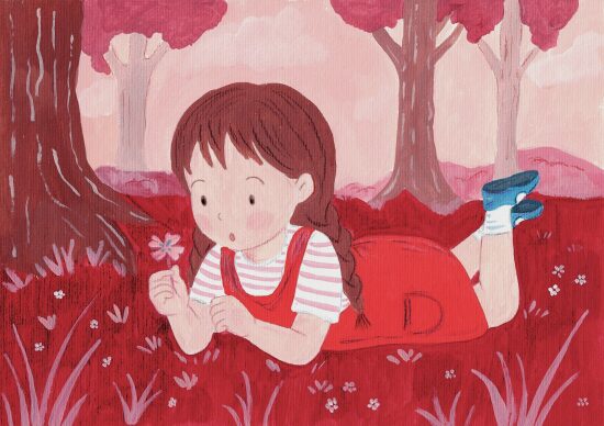 Fille dans un paysage rouge