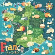 Carte de France aux fromages et vins