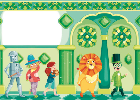 Personnages colorés dans un décor fantaisiste