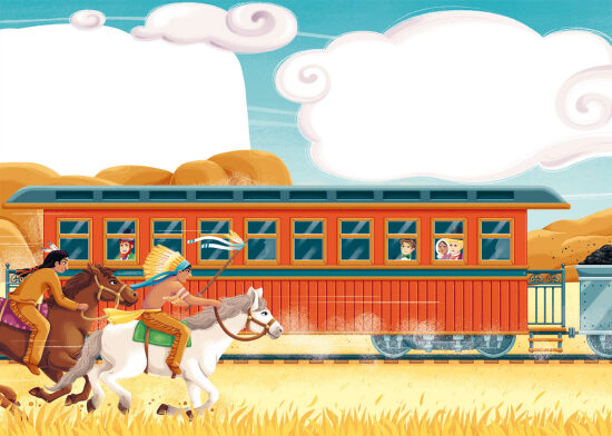 Course poursuite entre train et chevaux